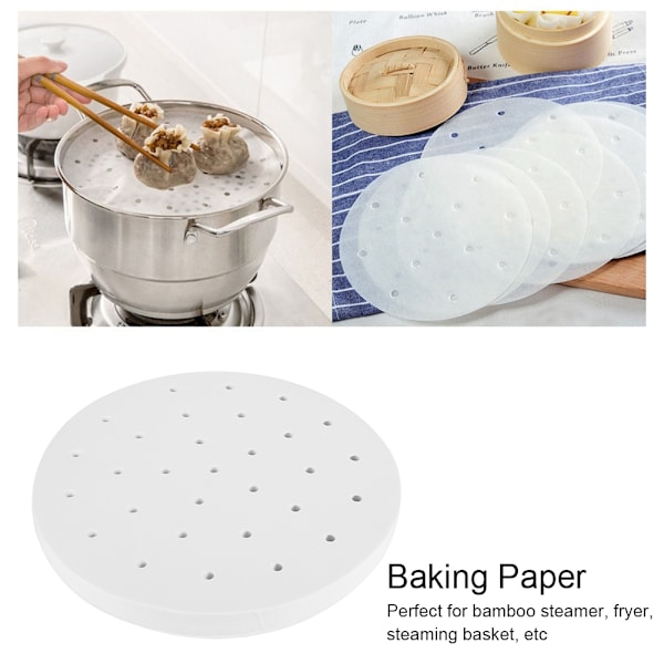 Vattenresistenta non-stick bakplåtspapper, perforerat bakplåtspapper förskuret, lätt att rengöra, rund form, livsmedelsgodkänt silikonpapper, fettbeständiga liners