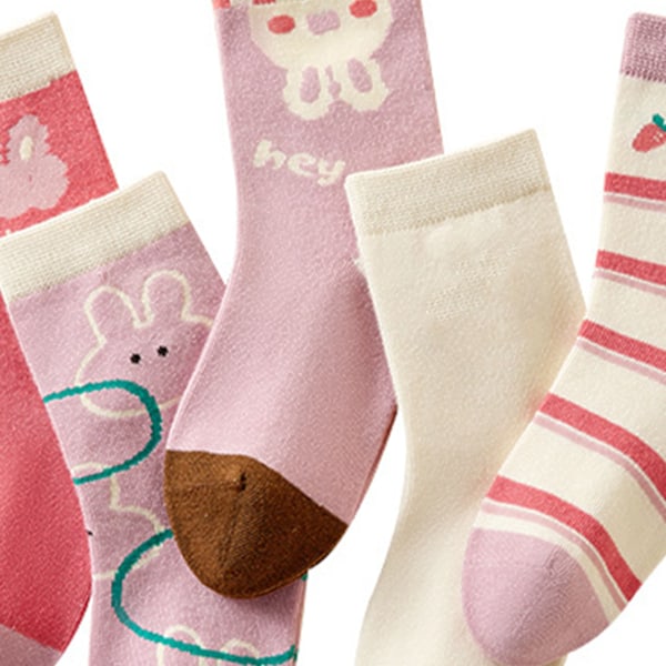 Barn Mellanlånga Strumpor Tecknad Mjuk Andningsbar Kaninmönster Barnstrumpor Rosa XL (9–12 år)