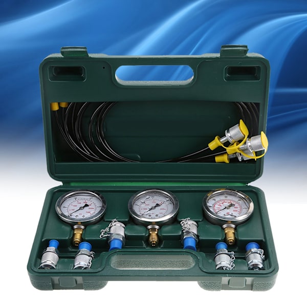 Kaivinkoneen hydraulipaineen testaussetti testauspisteliittimellä ja mittarilla