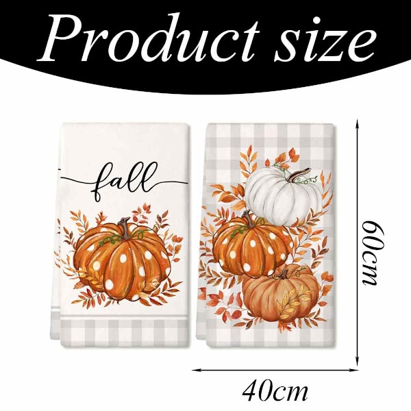 Oransje Buffalo Plaid Polka Dot HØST Kjøkkenhåndklær Oppvaskhåndklær, Farmhouse Eucalyptus Blader Dekor Håndklær Sett med 4 Style 1