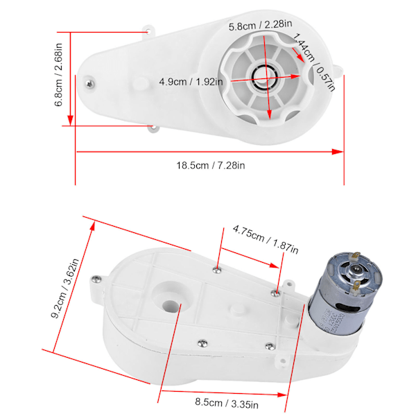 Hvid Legetøjs Elbil Motor Gearkasse Børnevogn Dele Tilbehør 6V(6V550-15000rpm)