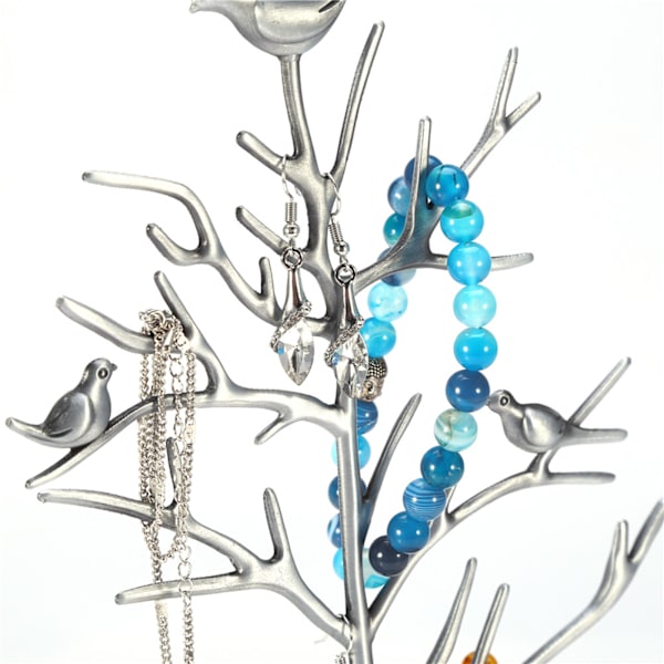 Metal Øreringsstativ Halskæde Organizer Smykkeholder Ornament Display Træ Stativ (Sølv)