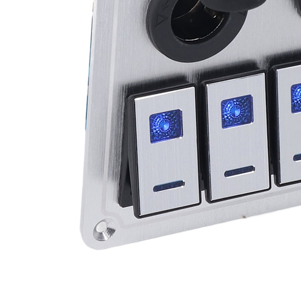 Rocker Switch Panel 6 Gang Til/Fra Blå LED Lys 2.1A Dobbelt USB Oplader Port Aluminium Legering til Bil RV