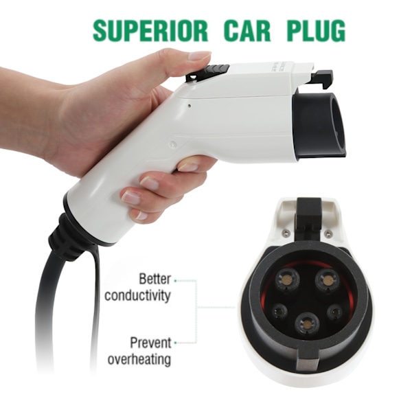 Sort EV-lader 16A Bærbar Elbil-lader EU-stik 110V‑250V til de fleste elbiler
