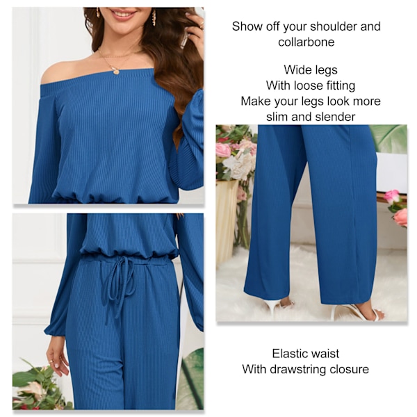 Dam Off Shoulder Jumpsuit Vida Ben Elastisk Midja Lös Passform Sommar Overall Byxor Blå L