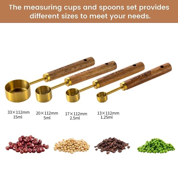 1 set of stainless steel measuring spoon Acacia wood handle