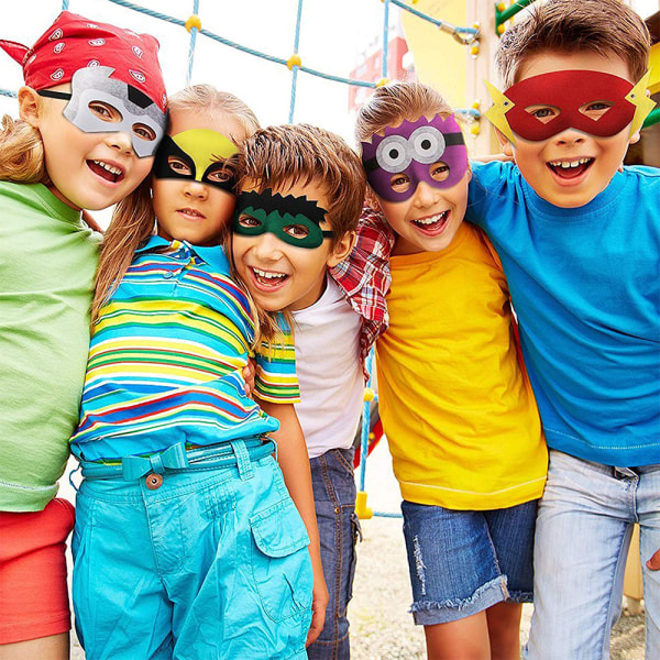 Superheltmasker Party Favors for Kid (32 pakker) filt og elastisk - Superhelts bursdagsfestmasker med 32 forskjellige typer perfekt for barn