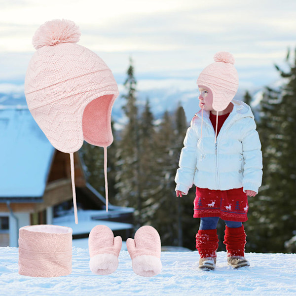 3 st Baby Vintermössa Halsduk Handskar Set Stickad Fleecefodrad Mössa Tjock Mjuk Varm Mössa för 1-3 År Gamla Barn Pojkar Flickor