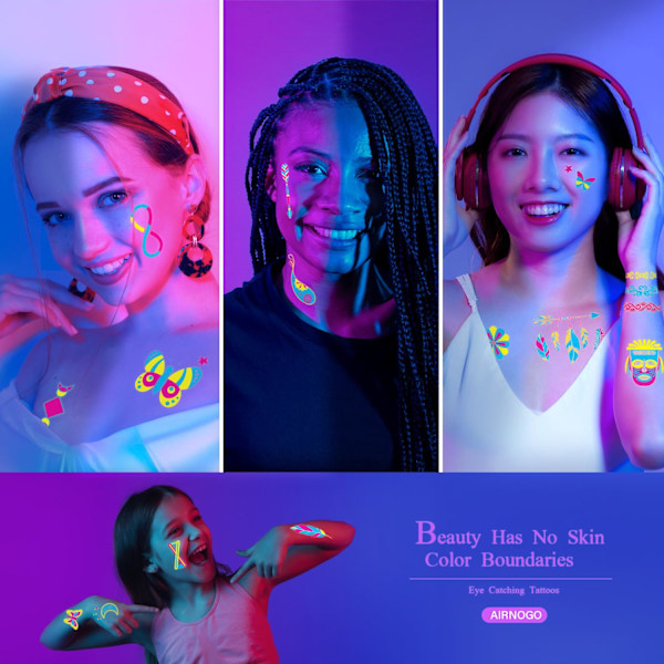 Hållbar kroppsfärg för din festivallook, säkra blacklight-tatueringar som lyser, lättanvända tillbehör, 10 ark med vibrerande temporär färg för din