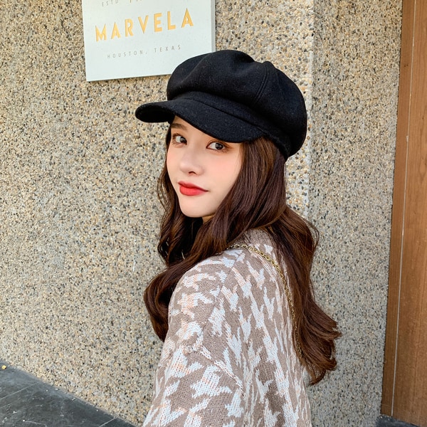 Kvinnors Newsboy Cap Ullbland Retro Solid Färg Flickor Mode G