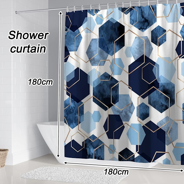Geometrisk Konstshowergardin, Vattentät, Abstrakt Tyg Duschgardin Set för Heminredning 180cm*180cm