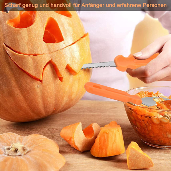 Halloween-græskarudskæringssæt, 7-delt græskarudskæringsværktøj i rustfrit stål med bæretaske, Halloween-dekoration, gør-det-selv-tilbehør, professionelt
