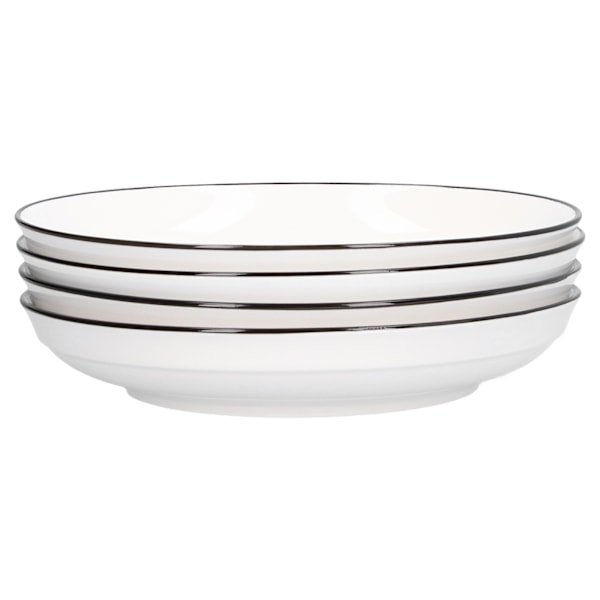 Utrymmesvänlig Form, Coupe Servisset 8 Tum, Elegant Svart Kantdesign För Stilfull Dukning, Dubbelbandad Kantdekal, Blyfri Keramik