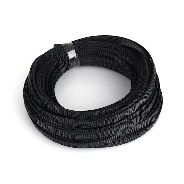 Musta 6 mm laajennettava punottu PET-suojaputki kaapeleille, tiheä, 10 m
