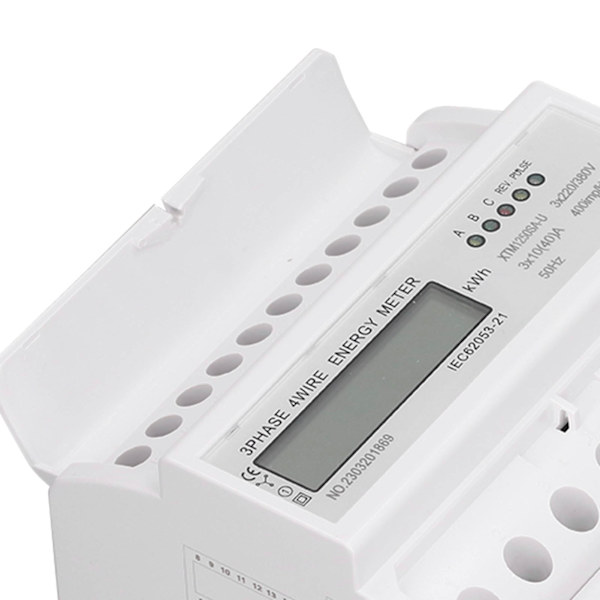 Elmätare 3-fas 4-trådig LCD Eltester DIN-skena Ström Spänning Effektmätare 3x220V/380V