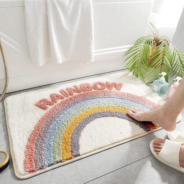 Enkelt absorberende matt baderomsteppe friskt regnbuebad