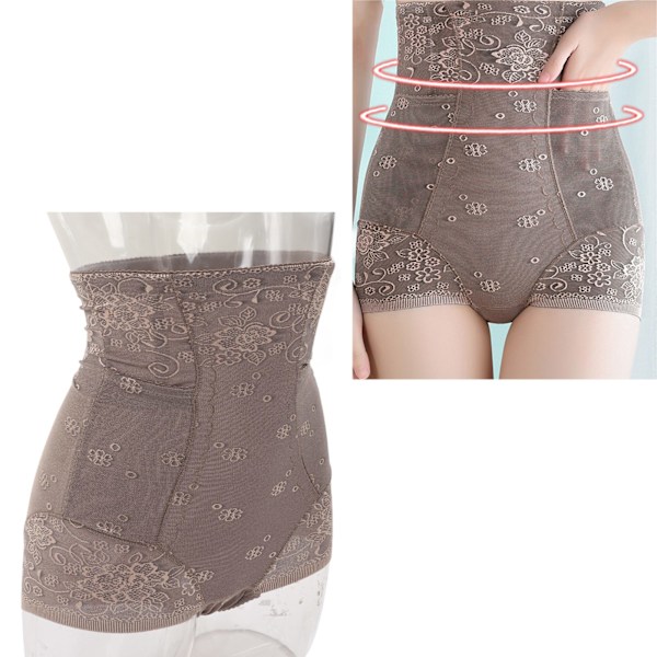 Abdominal Belly Band Pants Shapewear High Waisted Lifting Compression Underwear Belly Shorts Wtih Pocket Brown XXL