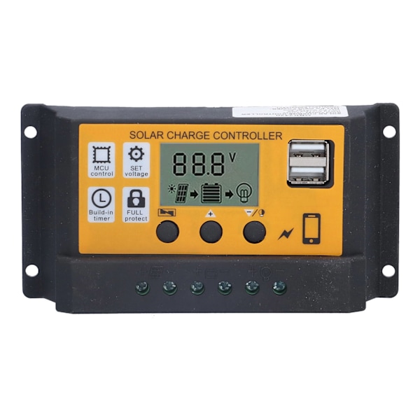 Smart Laderegulering Fotovoltaisk Strømgenerering Automatisk Kontroludstyr 12V 24V 30AYellow