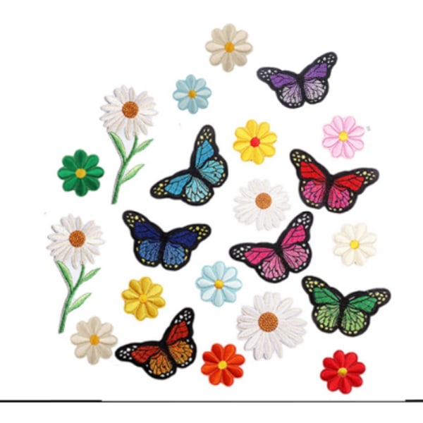 Blumen Schmetterlinge Bügelflicken, Broderet Iron on Patches, Applikationen zum Aufbügeln for DIY Kleidung Jeans T-Shirt Jacket