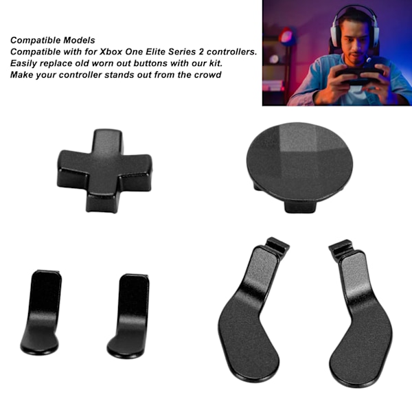 Tillbehör för Xbox One Elite Series 2 Controller Metall Thumbsticks Ersättningsdelar Kit Joysticks Paddlar Kit Svart