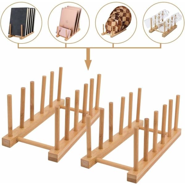 Oppvaskstativ i bambus, elegant og plassbesparende design for kompakte kjøkken, solid konstruksjon som holder opptil 6 treskåler i bambus