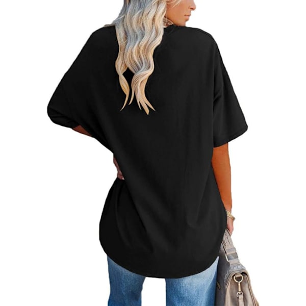 Oversized T-skjorte for kvinner med V-hals, løs basic t-skjorte bluse