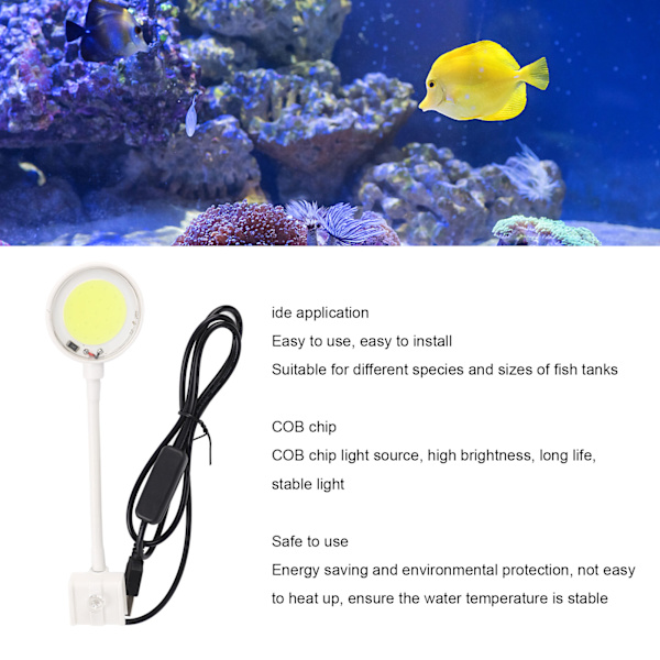 USB Akvarielampe COB Chip Høj Lysstyrke 360 Graders Rotation Klips På Mini LED Akvarielys med Knapswitch SZD-Y400W
