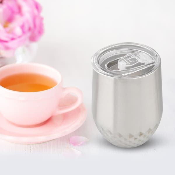 12oz Rustfri Stål Krus Rombe Design Isoleret Kaffekop med Låg