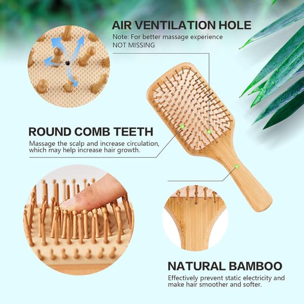 Bambu Hårvårdskollektion, Naturlig Trä Utredningsborste &amp; Antistatisk Borstset, Främjar Hårbottenhälsa &amp; Blodcirkulation, Mångsidig för Alla