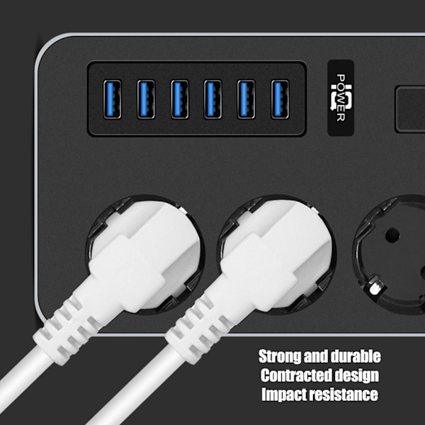 Monitoiminen USB-virtapalkki, liekinsuojattu älykäs pistorasiapalkki EU-pistoke 110‑250V kotiin ja autotalliin
