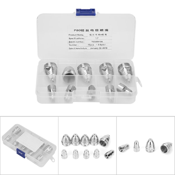 P80 Elektrode Dyser Plasma Forbruksvare Kutter Torch Elektrode Spisssett 5stk (5stk Silke Elektrode)