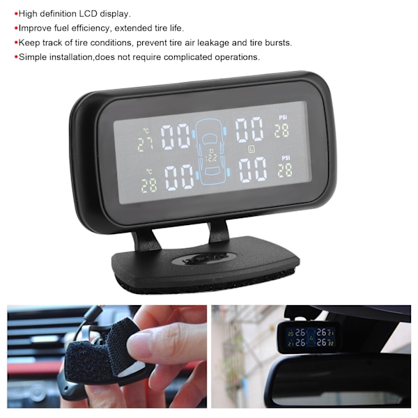 Trådløst Dækpressionsovervågningssystem LCD Display Monitor Bil TPMS med 4 Sensorer