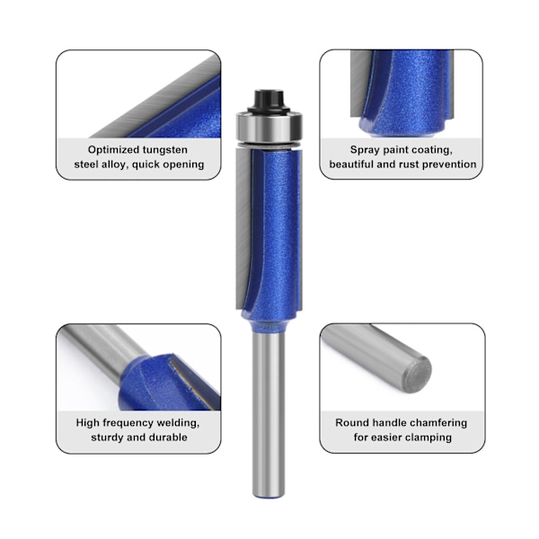 4 st Flush Trim Fräsfräs 1/4 Skaft Wolframkarbid Hög Hårdhet Kant Flush Trimming Bit för Träbearbetning
