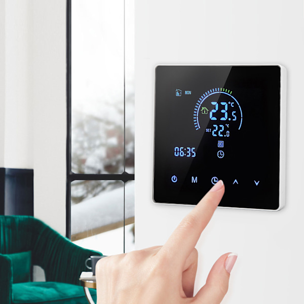 Smart Termostat Programmerbar Digital Stor Pekskärm Väggmonterad Uppvärmningstermostat Kompatibel med Tuya 3500W AC90‑240V 16A med WiFi (med 3m