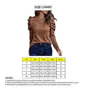 Dame Puff Langærmet Top Rund Hals Knap Dekoration Løs Pasform Casual Pullover Bluse Brun M