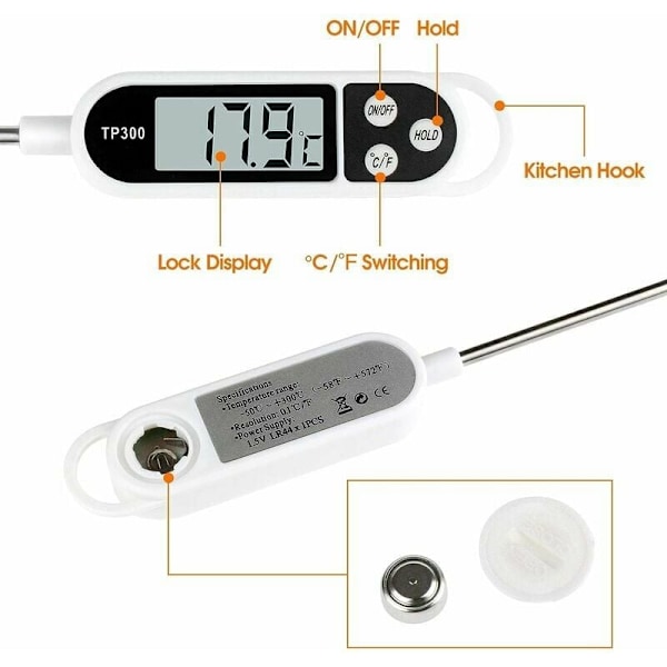 Ultrasnabb Direktavläst Kötttermometer, Vattentät & Tålig Digital Matlagningstermometer för Grillning och Bakning, Multifunktionell med Lättläst Digital Display