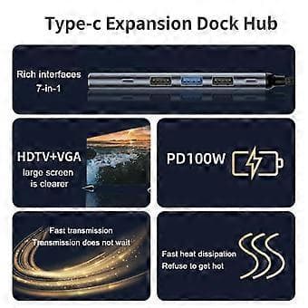 RYRA 100W USB C HUB Dockingstasjon 4K 60Hz Til -kompatibel VGA PD Adapter USB 3.1 Utvidelse