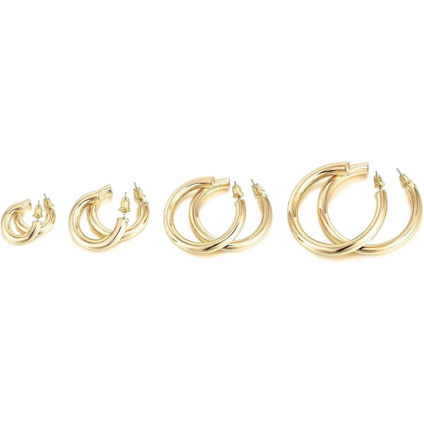 14K Gold Colored Lightweight Chunky Open Hoops | Gold Hoop Earri