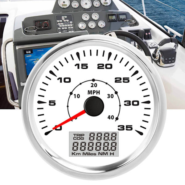 3‑3/8in GPS Speedometer 35Knots Hvidt Urværk Sølvramme til Bil Båd Yacht Motorcykel