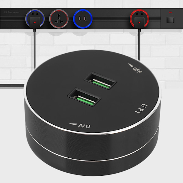 Sladdlös Strömskena Adapter Dubbel USB-Port Multifunktionell Rund Uttagsadapter med Ljusindikator AC 110‑