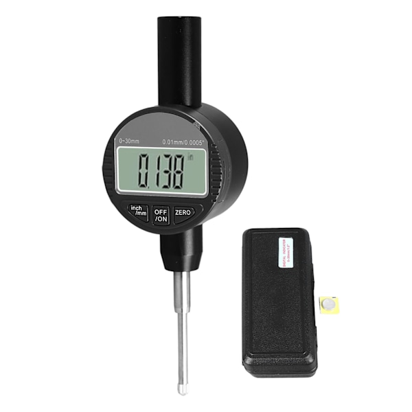 Digital indikatorklocka 0,01 mm 0,0005 tum upplösning 0 till 30 mm räckvidd M2,5 gänga Högprecisions mätklocka