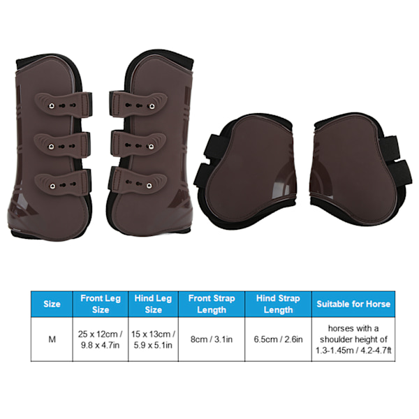 4 st Hästbensskydd Fram & Bak PU Neopren Häst Senor Skydd Hästskyddsutrustning (Brun Fram & Bak Set M)