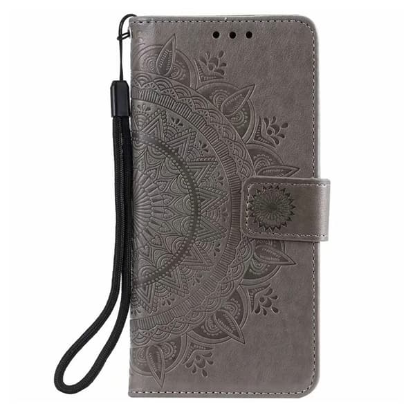 För iPhone 11 - Plånboksfodral Mandala - Grå Solros Totem Telefonskal