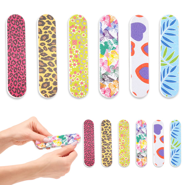 12 st färgglada mini-emerybräda nagelfilar för flickor