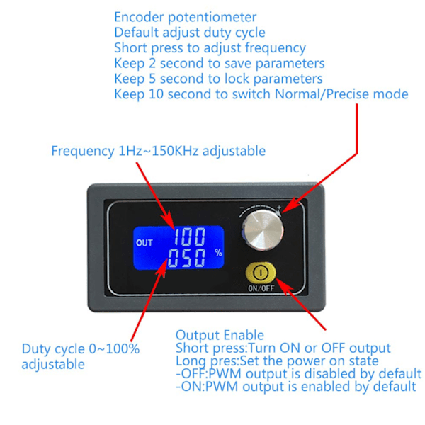 Kvadratvågssignalgenerator PWM Pulsfrekvens Arbetscykel Justerbar Modul XYPWM Switch