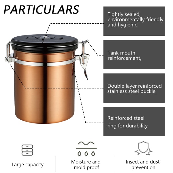1,5L Bronse Rustfritt Stål Lufttett Kaffebeholder med Dato