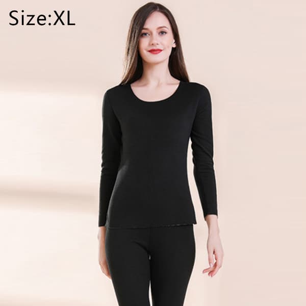 Termisk undertøjssæt til damer, fleeceforet, 2 stk. Undertrøje og underdel, pyjamassæt, dobbeltsidet Moon Night Black XL