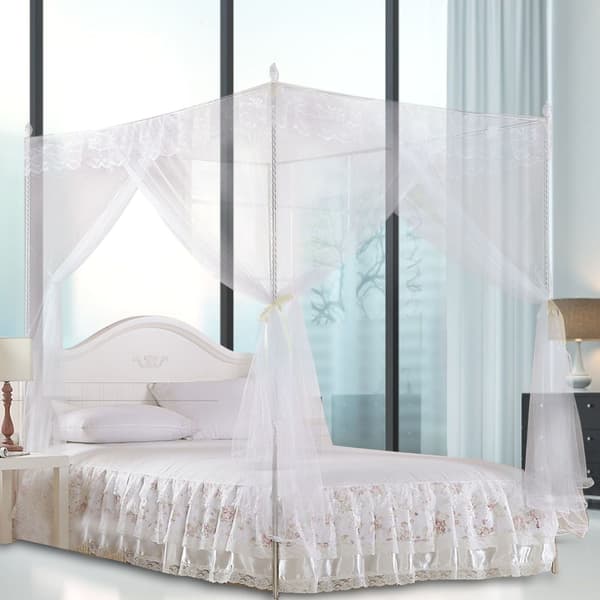Himmel Seng Gardiner til Damer, Polyester Materiale Elegant Himmel med Tre Sideåbninger, Åndbart Mesh Net til Luftgennemstrømning, Prinsesse Stil Soveværelse