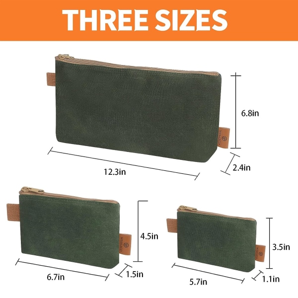 Canvas Zipper Pouch, 3 Pack Small Tool Pouch Organizer, Heavy