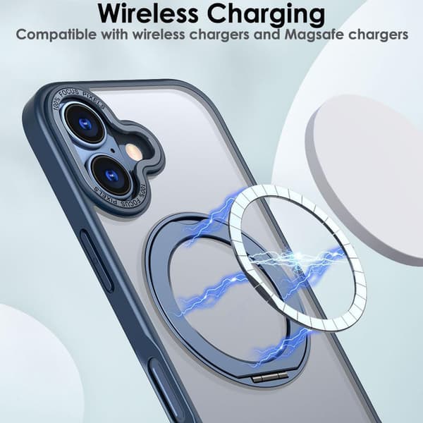 360° roterbart magnetisk ringtelefondeksel til iPhone 16 Pro, støtsikkert beskyttelsesdeksel (blått) Blue iPhone 16 Pro